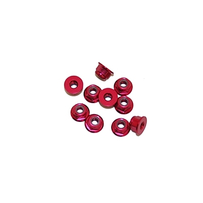 Ultimate Racing 3mm Alu Flanged Nylon Lock Nuts (Red, 10pcs)