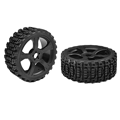 Corally Xprit Low Profile Off-Road 1/8 Buggy Tires Pre-Glued on Black Rims (1pair)