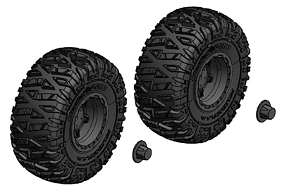 Corally Truck Tire and Rim Set (Black Rims, 1pair)