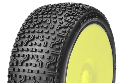Captic Racing S-Code 1/8 Buggy Tires CR-1 (Medium) Racing Compound Mounted on Yellow Rims (1 pair)