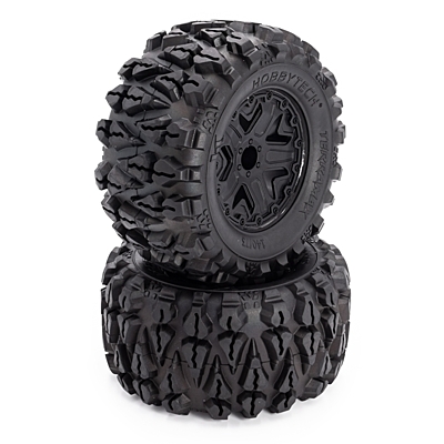 Hobbytech Terrmax Tires 140/73mm with Black 12mm Hex Wheels (1pair)
