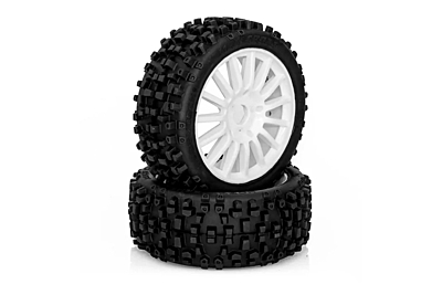 Hobbytech Maxi Cross 1/8 Preglued Buggy Tyres on Spokes Wheels (White)