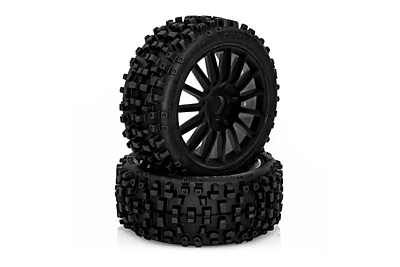 Hobbytech Maxi Cross 1/8 Preglued Buggy Tyres on Spokes Wheels (Black)