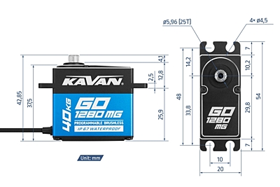 Kavan GO-1280MG Waterproof (0.085s/40kg/8.4V) Brushless Servo