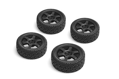 Carten 1/10 Rally Tires with 6 spoke Wheel ET-0mm (Black, 4pcs)