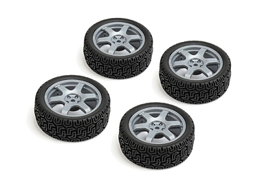 Carten 1/10 Rally Tires with 6 spoke Wheel ET-0mm (Gray, 4pcs)
