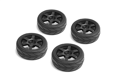 Carten 1/10 Intermediate Tires with 6 spoke Wheel ET-0mm (Black, 4pcs)
