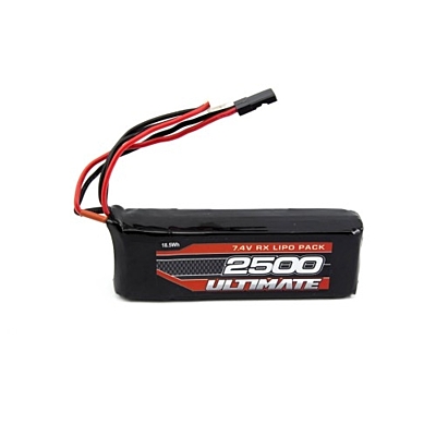 Ultimate Racing 2500mAh 7.4V 2S LiPo Flat RX Battery (JR, 90g)