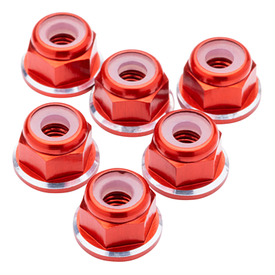 1up Racing 7075 Aluminum Locknuts M3 Flanged - Red Shine (6pcs)