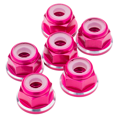 1up Racing 7075 Aluminum Locknuts M3 Flanged - Hot Pink Shine (6pcs)