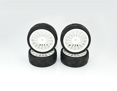 Ride 1/10 Slick Tires Precut 24mm Pre-glued with 16 Spoke Wheel White (4pcs)