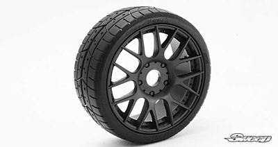 Sweep 1:8 GT Tires 45 Shore Treaded Pre-Glued Black Wheel (2pcs)