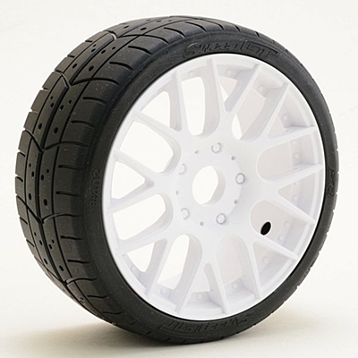 Sweep 1:8 GT Tires 45 Shore Treaded Pre-Glued White Wheel (2pcs)