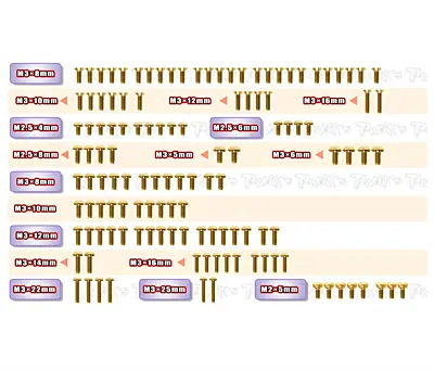 T-Work's Gold Plated Steel Screw Set for Xray XB2'24 (126pcs)